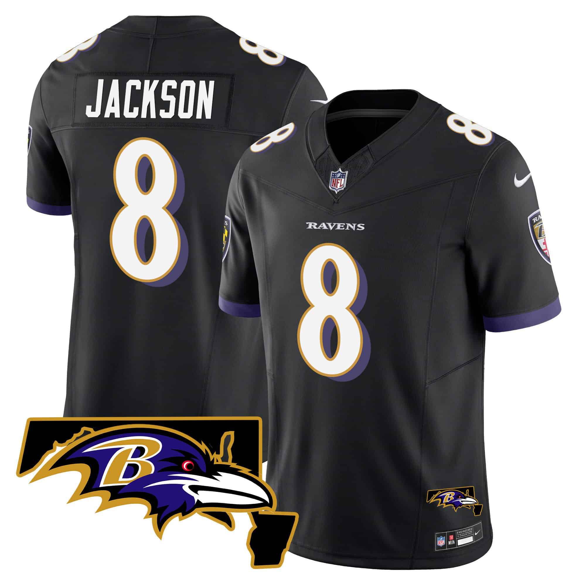 Men Baltimore Ravens #8 Jackson Black 2024 Nike Maryland Patch Vapor Limited NFL Jersey style 1